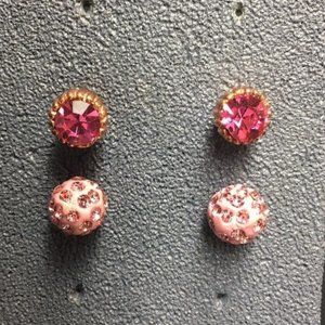 Pierced Stud Earrings Lot Pink Rhinestone Ball Copper Stud Barbie Glam Soft Girl